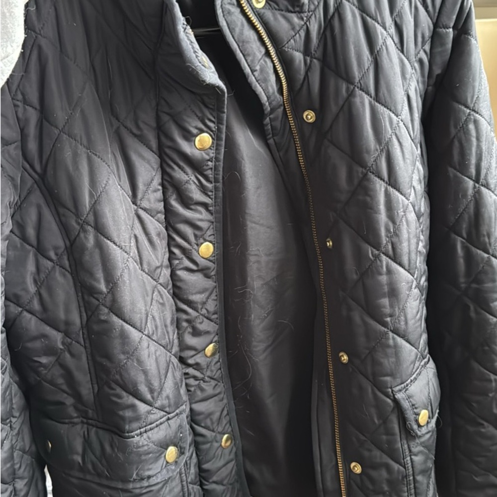 J.Crew Quilted Black Jacket with Gold Buttons